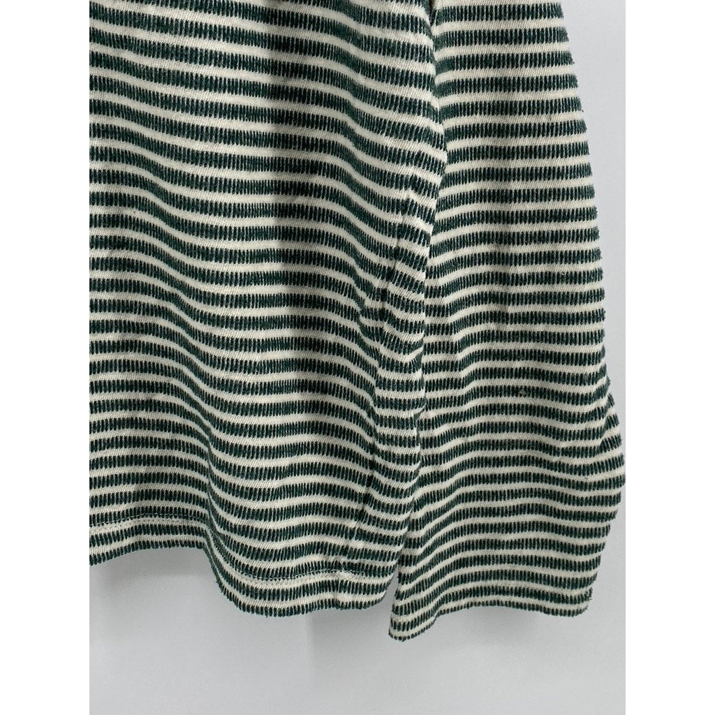 MADEWELL Women's Green-White Striped Crewneck Long Sleeve Knit Sleep Top SZ M