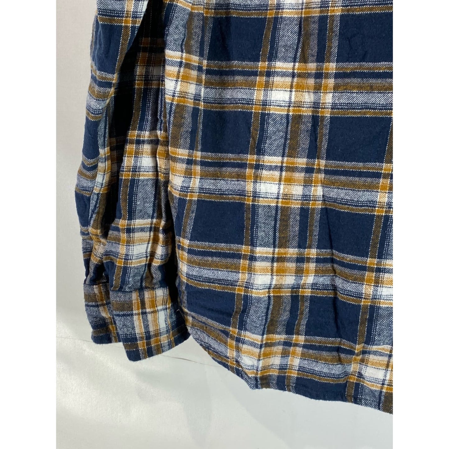 LUCKY BRAND Men's Navy/Yellow Plaid Classic-Fit Button-Up Flannel Shirt SZ L