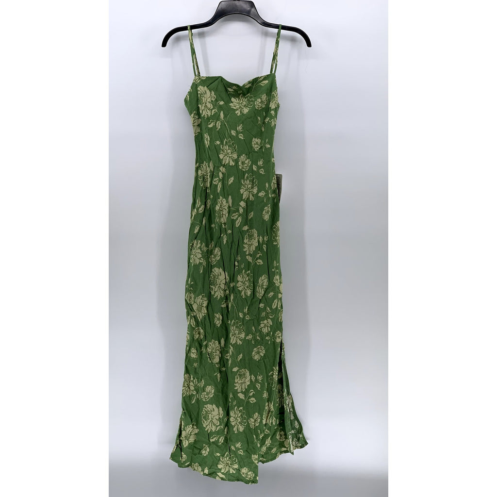 DRESS FORUM Women's Green Floral Straight-Neck Cutout Back Midi Dress SZ S