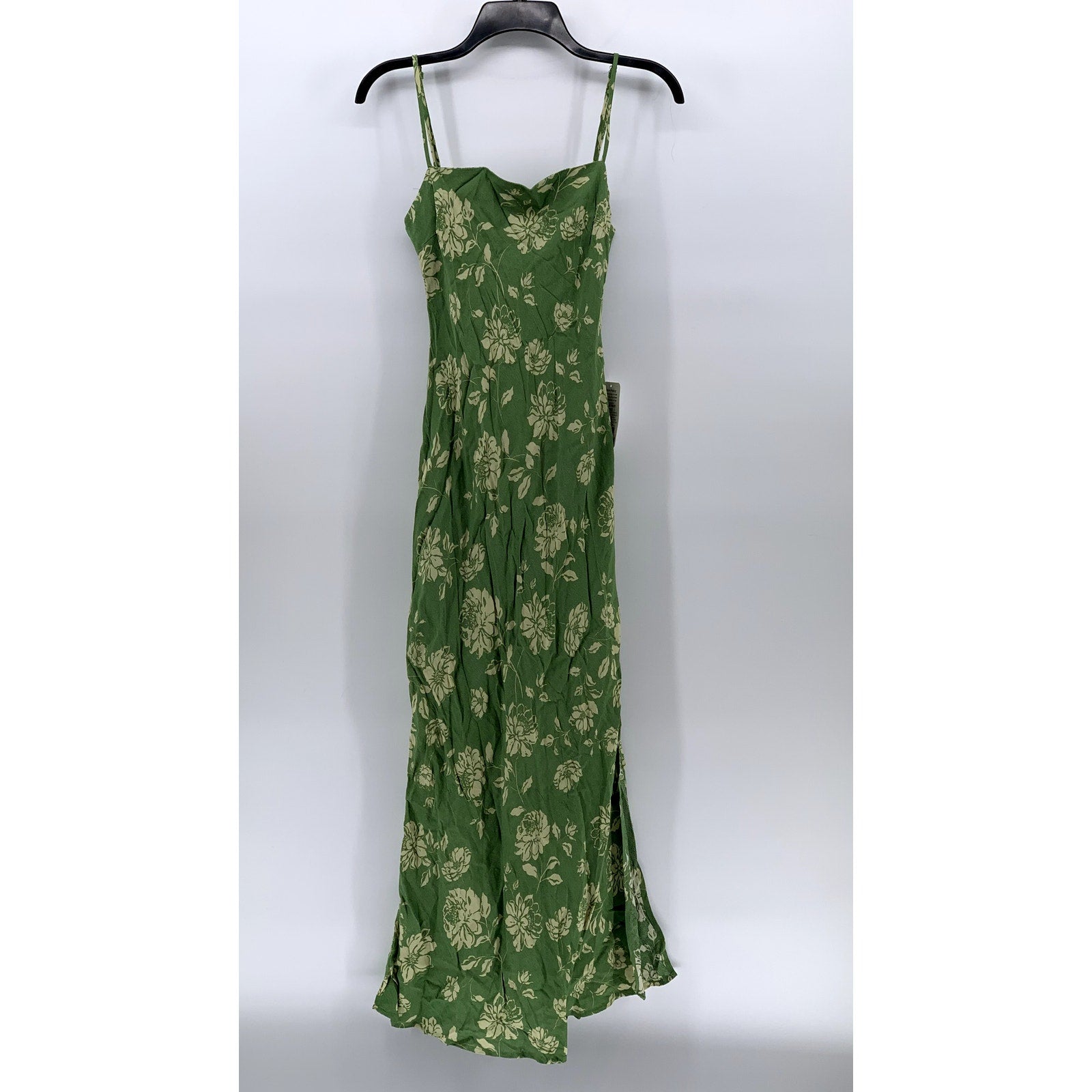 DRESS FORUM Women's Green Floral Straight-Neck Cutout Back Midi Dress SZ S