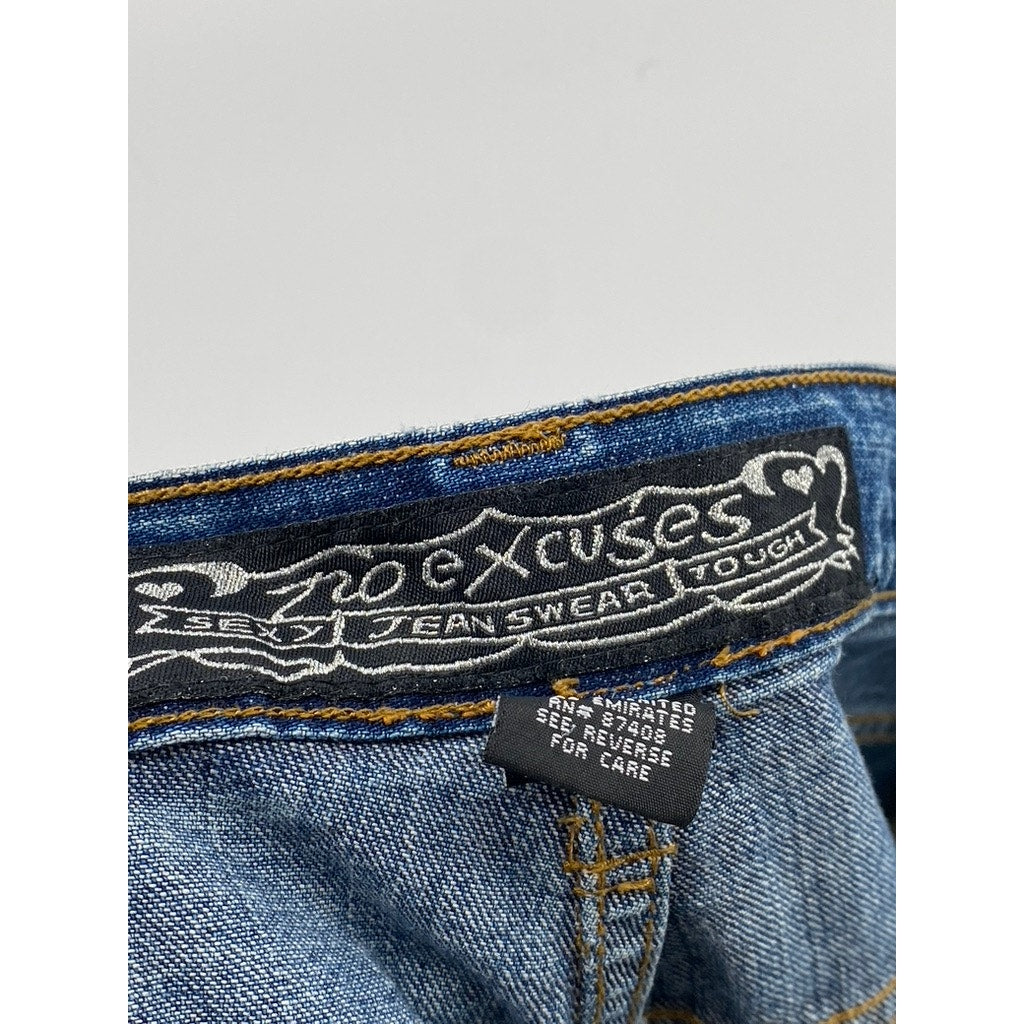 NO EXCUSES Women's Medium Blue Studded Side Five-Pocket Wide-Leg Jeans SZ 11/12