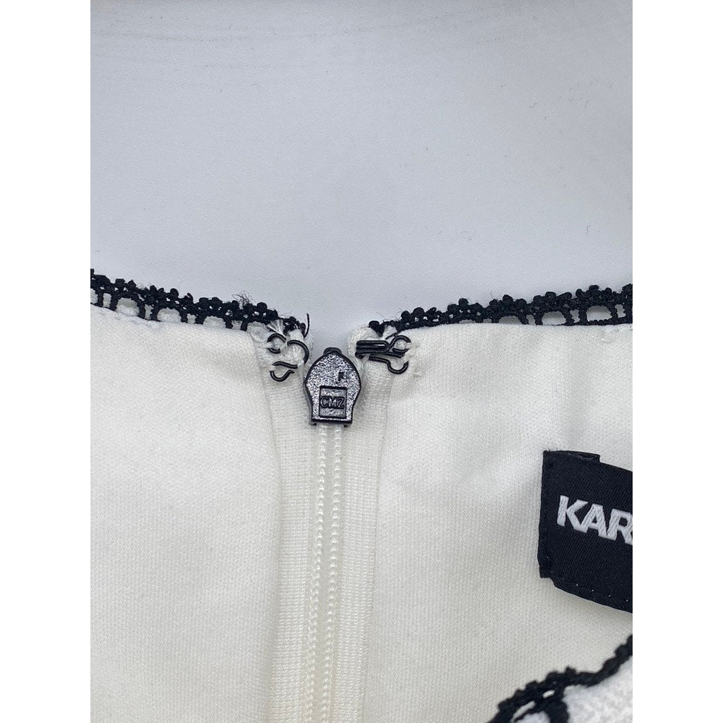 KARL LAGERFELD PARIS Women's Black-White Lace-Trim Color-Block Sheath Dress SZ 4