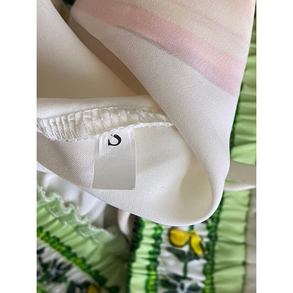 UNBRANDED Women's Green/Cream Print Drawstring Waist Pull-On Shorts SZ S