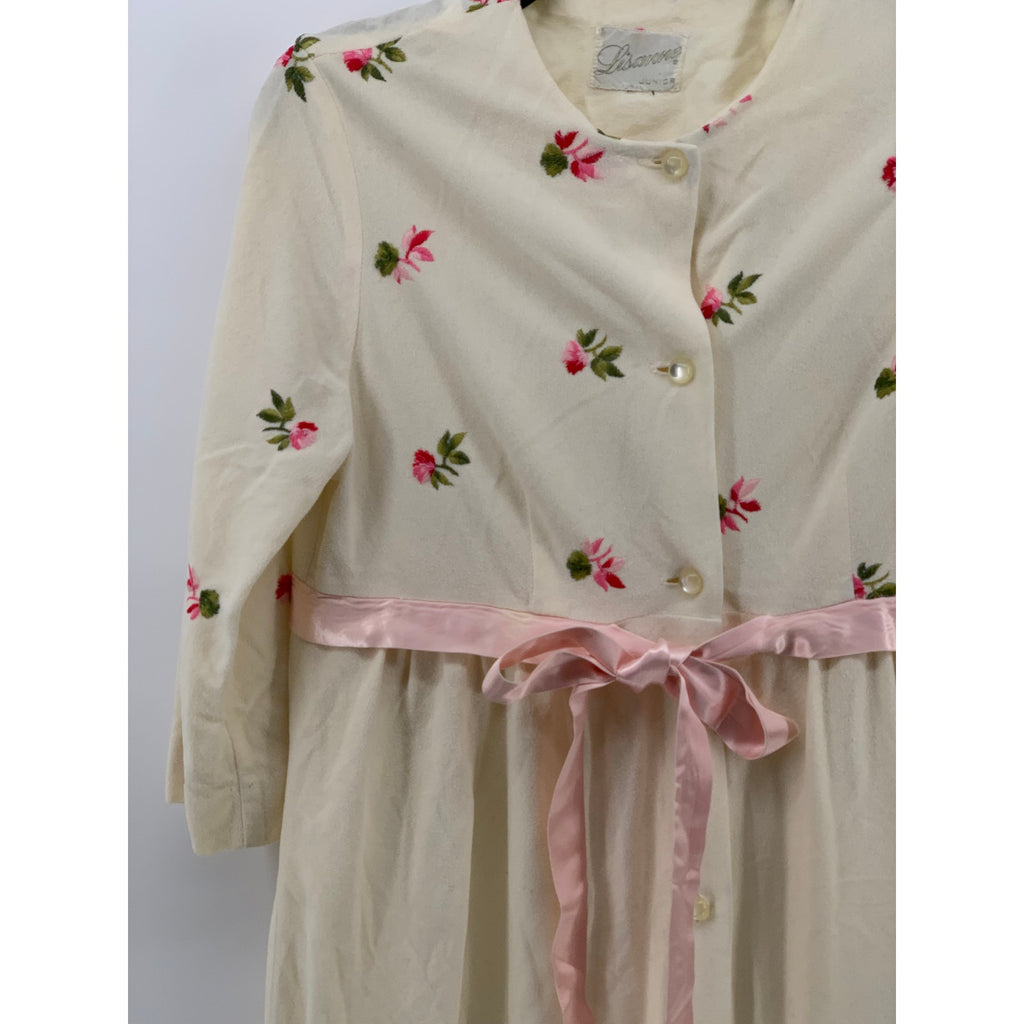 LISANNE Juniors' Vintage Cream Embroidered Floral Button-Up Midi Dress SZ M
