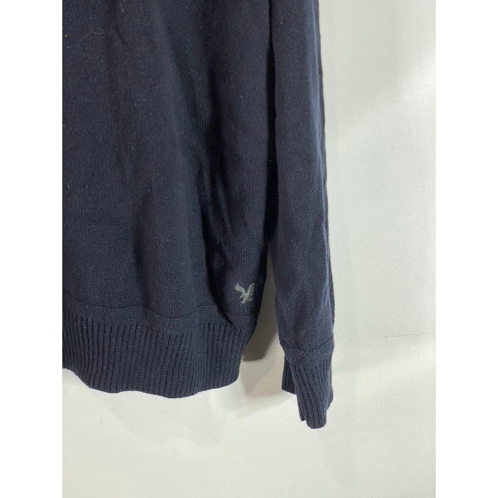 AMERICAN EAGLE Men's Navy/Grey Large Stripe Classic-Fit Pullover Sweater SZ L