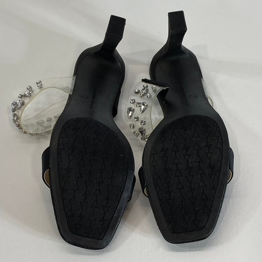 ADRIENNE VITTADINI Women's Black Rhinestone Gothic Block-Heel Sandals SZ 9.5