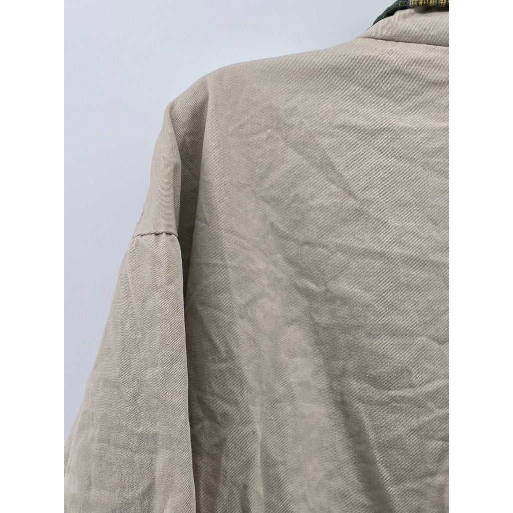TONG HAUL Men's Vintage Beige-Green Plaid Reversible Zip-Up Jacket SZ S