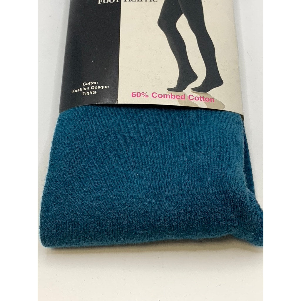 FOOT TRAFFIC Women's Peacock Blue-Heather Gray Color-Block Footed Tights SZ OS