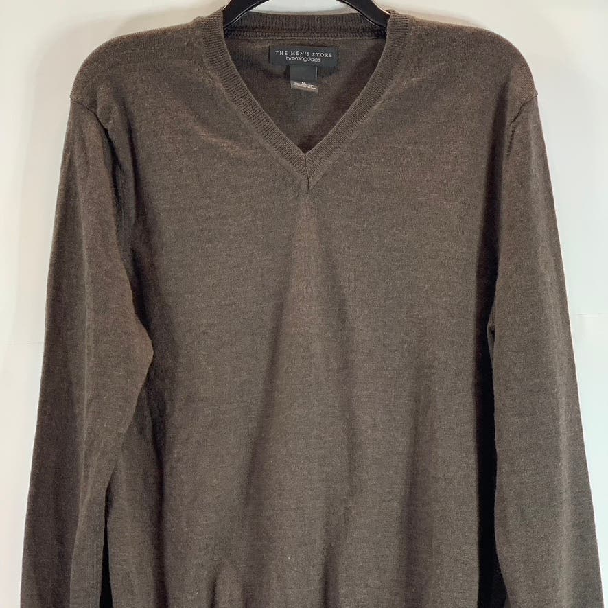 THE MEN'S STORE BLOOMINGDALES Men's Dark Brown V-Neck Merino Wool Sweater SZ M