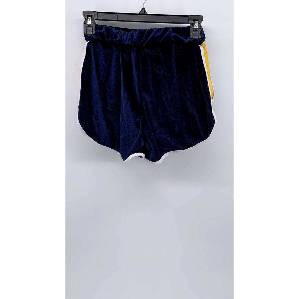 UNBRANDED Women's Blue-Yellow Striped Velvet Shorts SZ M