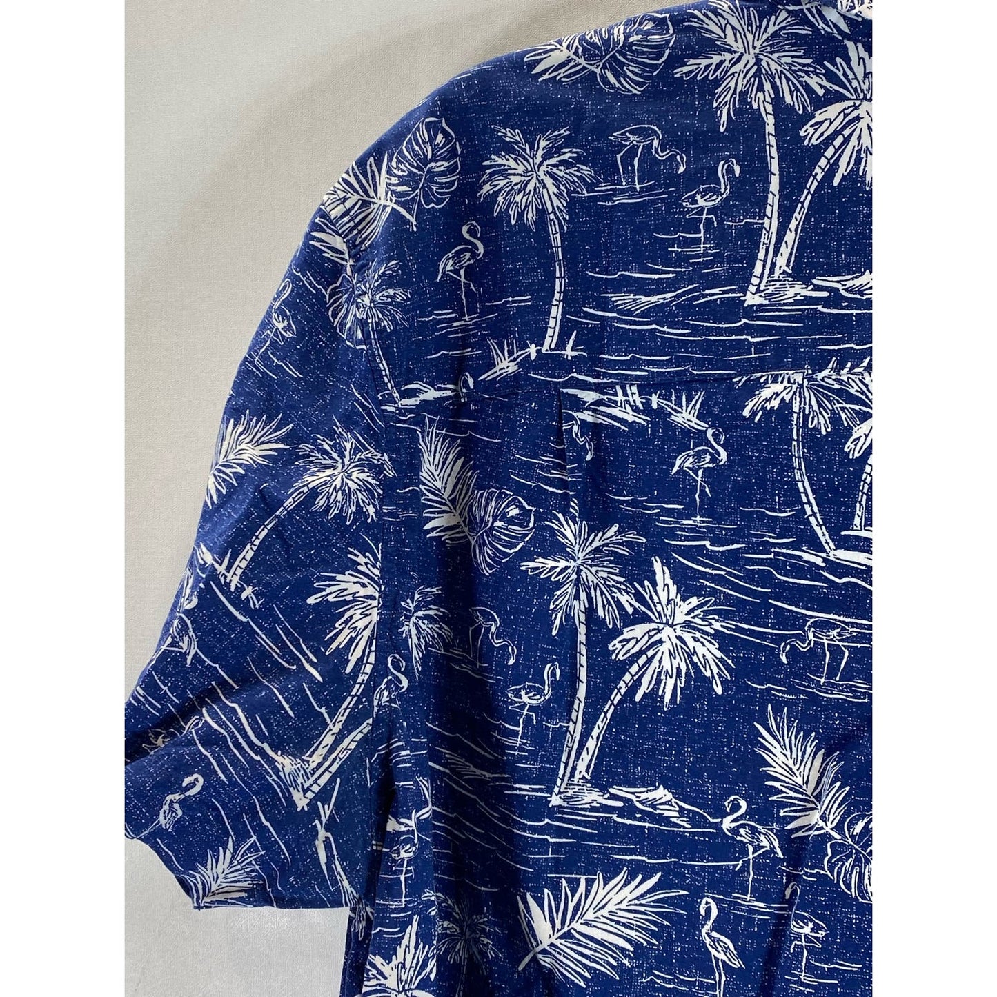 AMERICAN EAGLE Men's Blue Palm Tree Graphic Regular-Fit Button-Up Shirt SZ L