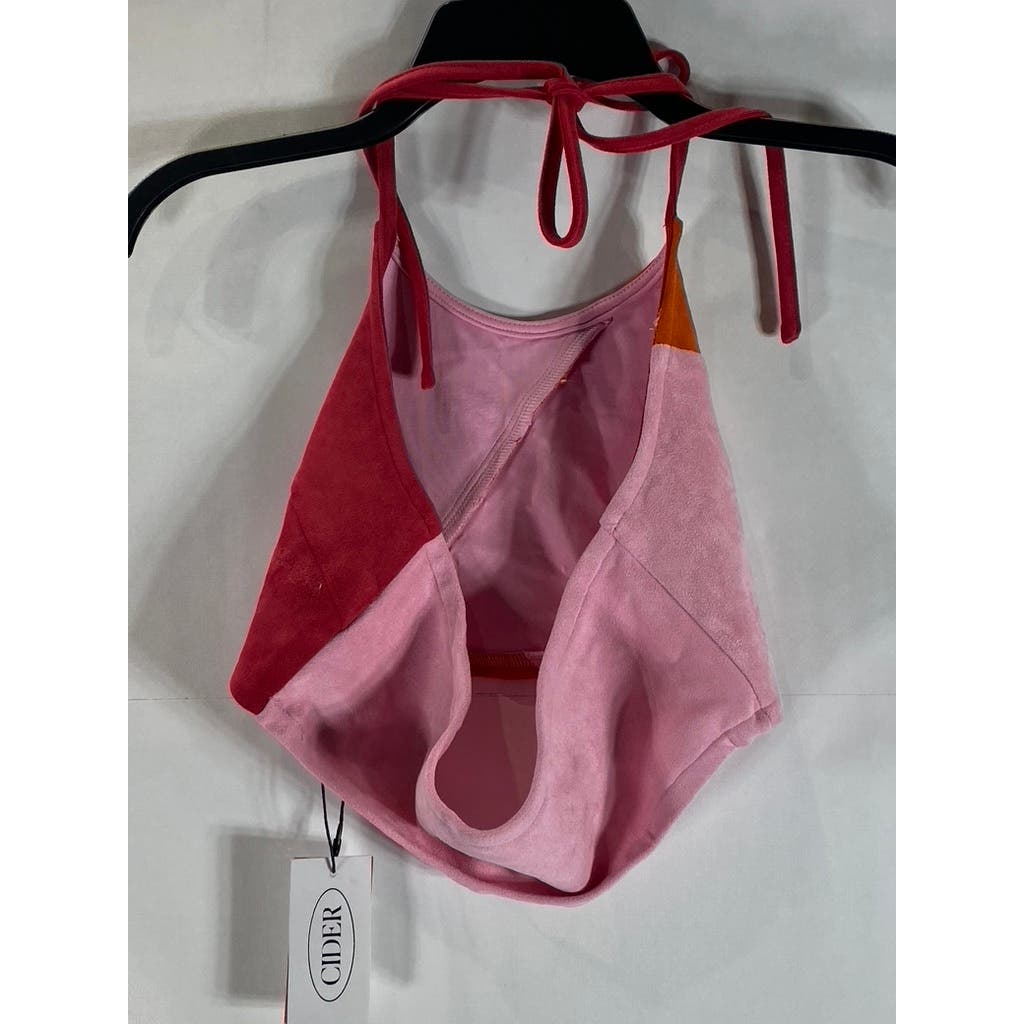 CIDER Women's Red/Pink/Orange Color Patchy Halter Cropped Tank Top SZ S(US4)