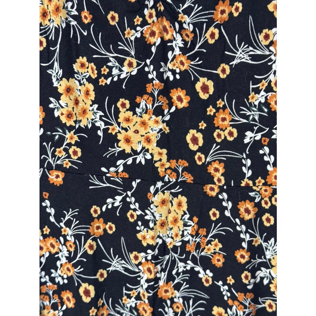 MNG BASICS Women's Black Floral V-Neck Short Sleeve Pullover Mini Dress SZ 8