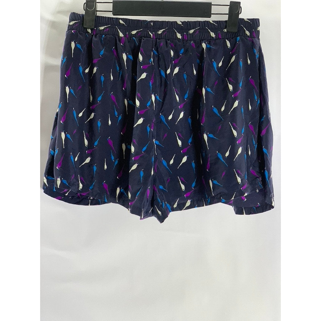 PINKYOTTO Women's Navy Songbird Print Draped Front Pull-On Shorts SZ S