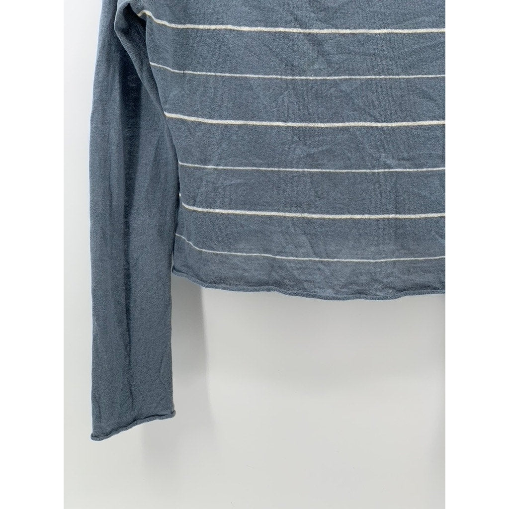 360 CASHMERE Women's Blue-White Linen-Cashmere Cropped Sweater SZ XS