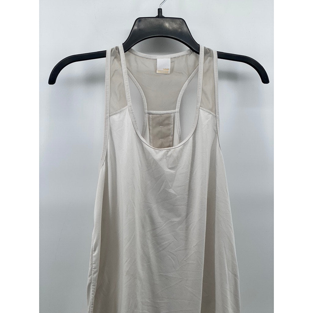 LOLE Women's White Scoop-Neck Mesh Trim Racerback Tank Top SZ M