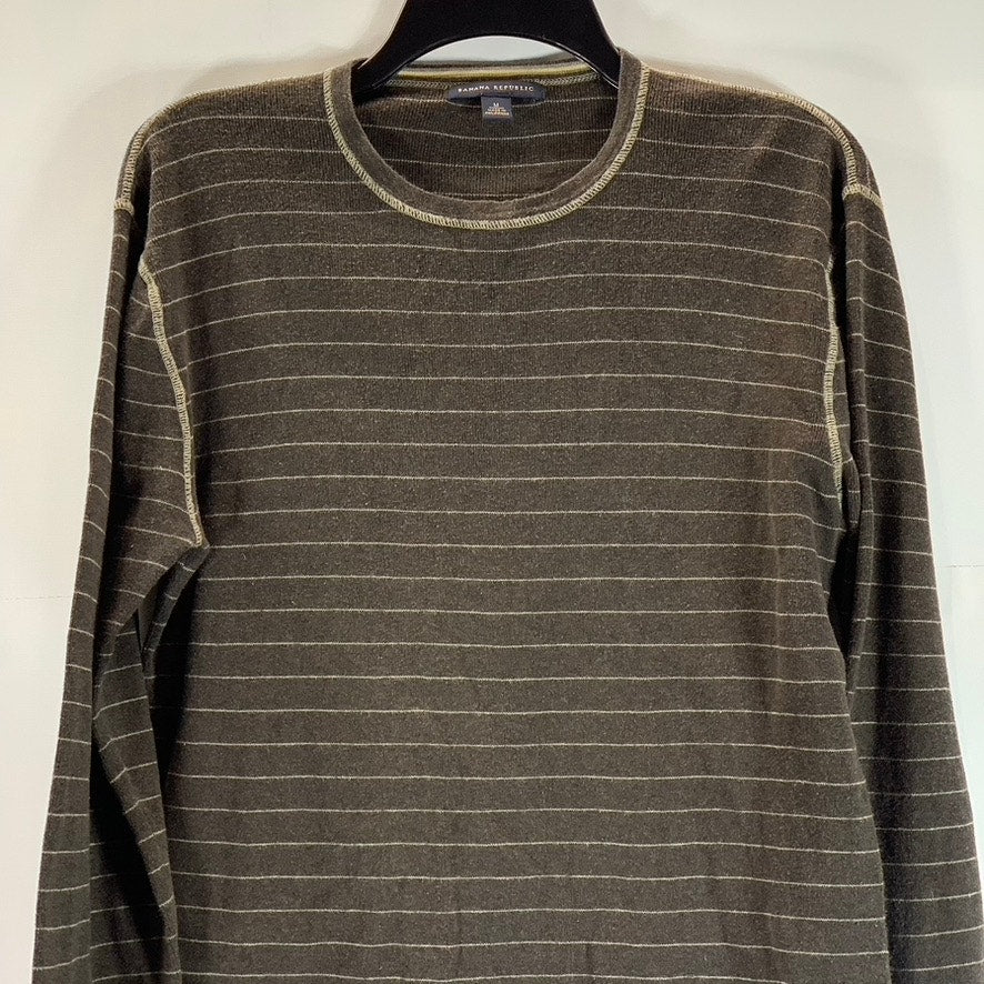 BANANA REPUBLIC Men's Brown Striped Crewneck Long Sleeve Shirt SZ M