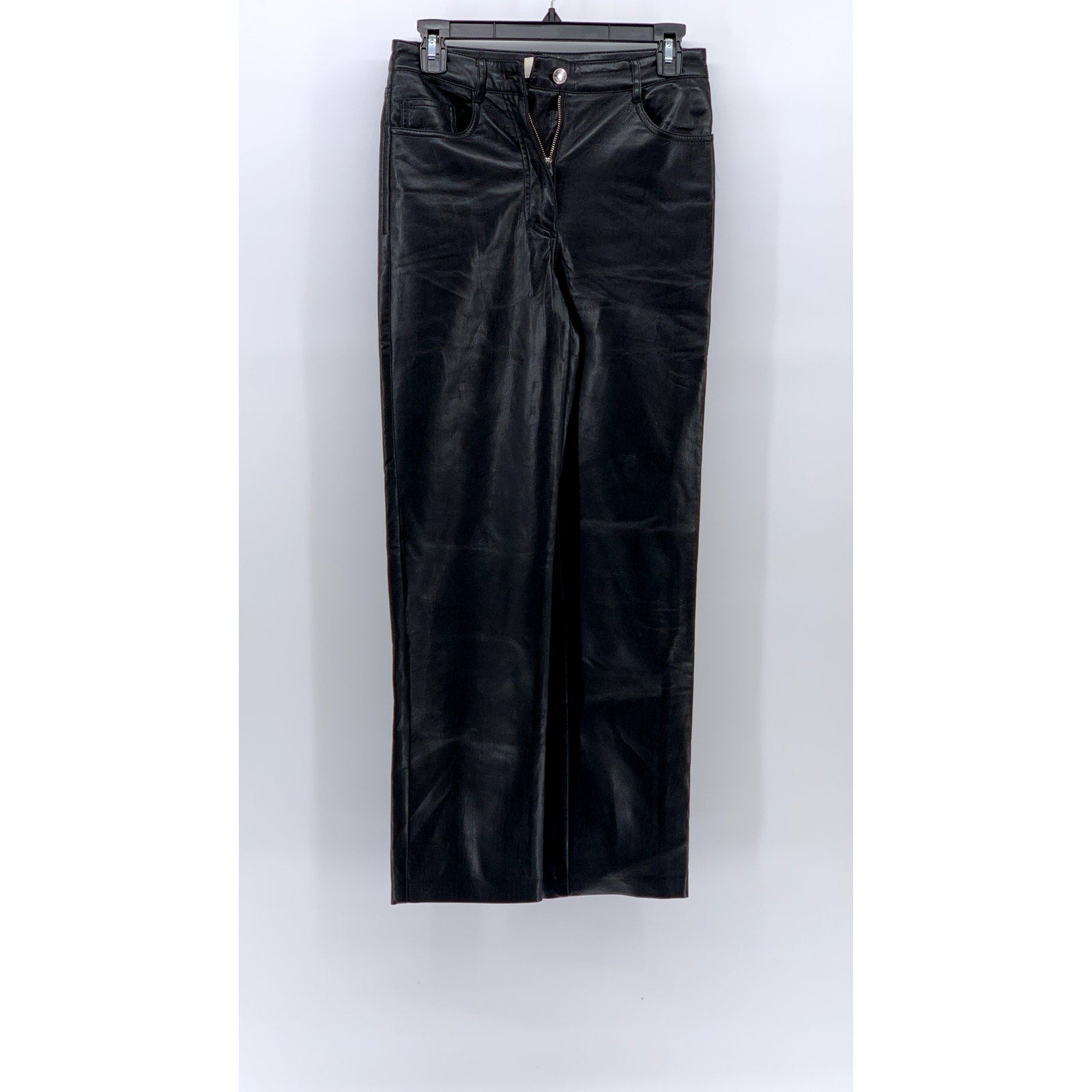 WILFRED FREE Women's Black Faux Leather Five-Pocket Straight-Leg Pant SZ 2