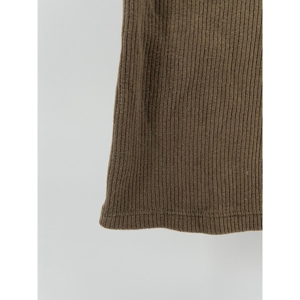 UNIQLO Women's Brown Ribbed Crewneck Short Sleeve Casual T-Shirt SZ XS