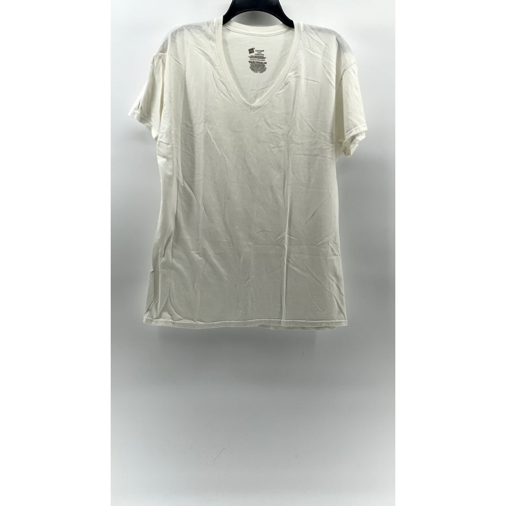 HANES Men's White V-Neck Short Sleeve Casual Underlayer T-Shirt SZ M
