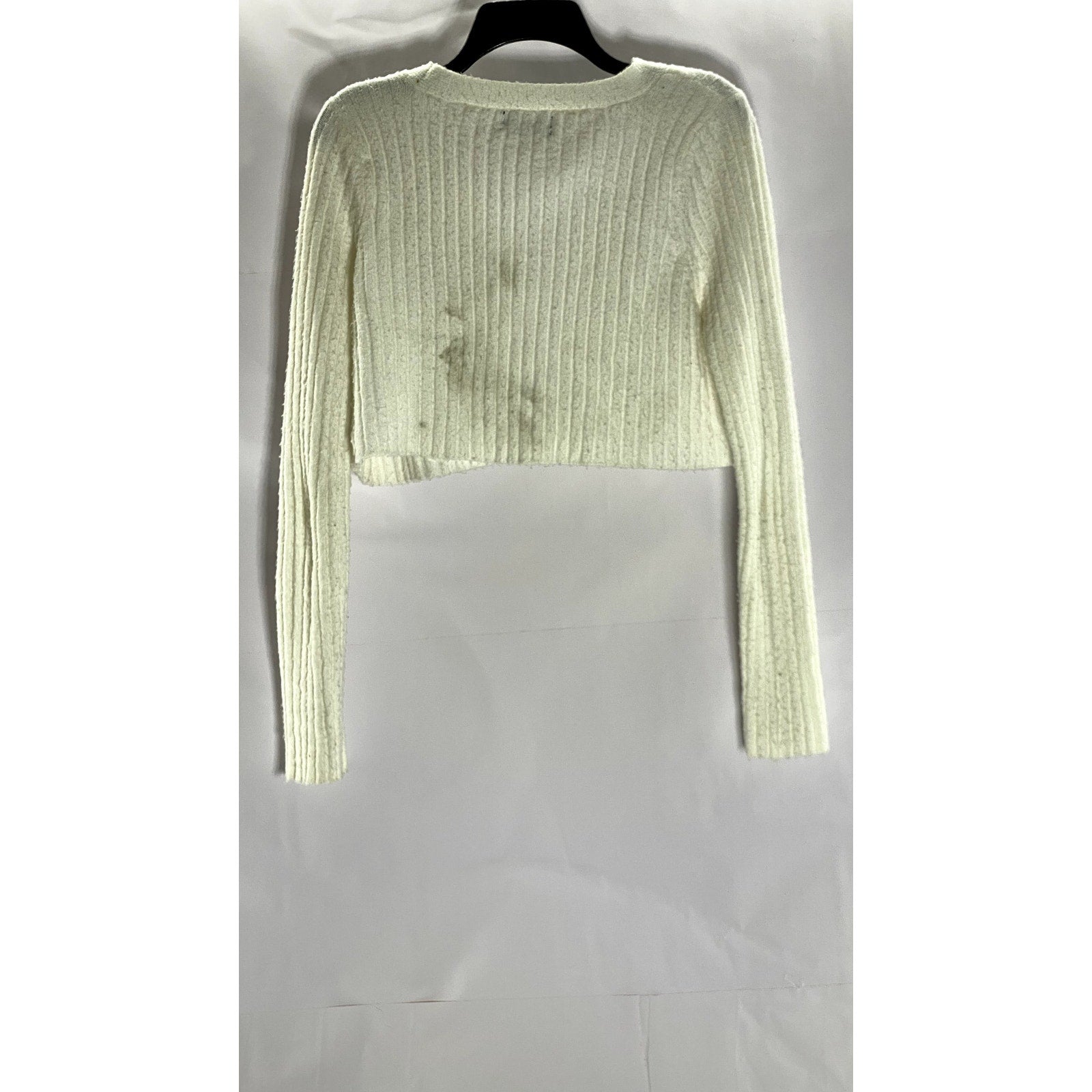 URBAN OUTFITTERS Women's Cream Fuzzy Rochelle Button-Up Cropped Cardigan SZ M