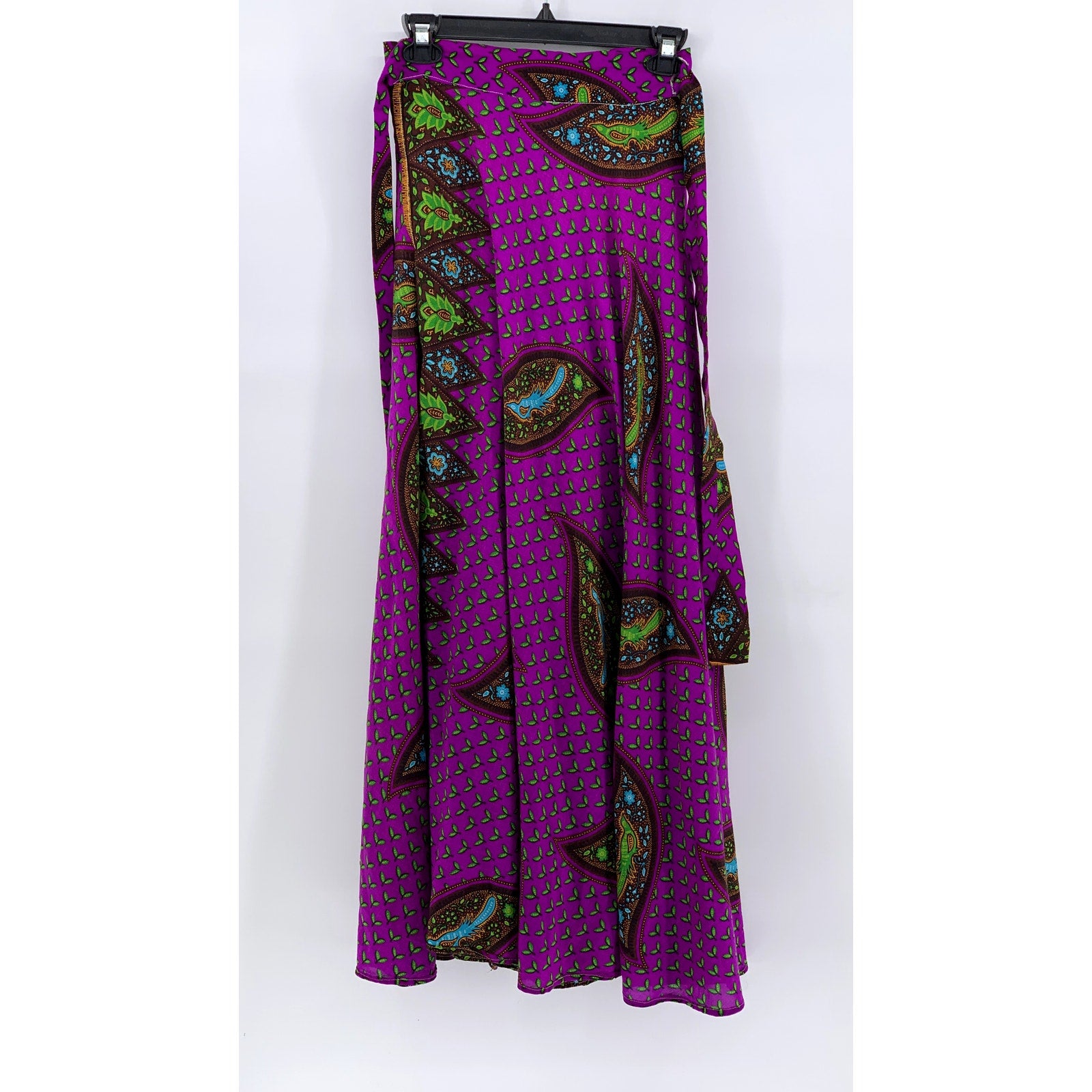 UNBRANDED Women's Purple/Green Printed Wrap Style Maxi Skirt SZ S