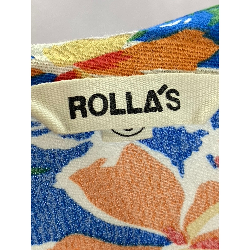 ROLLA'S Women's Royal Blue Floral Delilah Wrap Long Sleeve Top SZ S