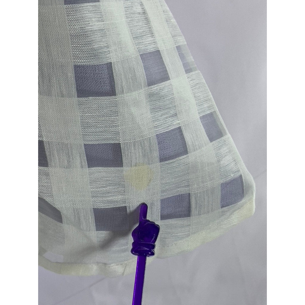 PARIS 99 Women's Purple/White Lace Checkered Puff-Sleeve Mini Dress SZ 6