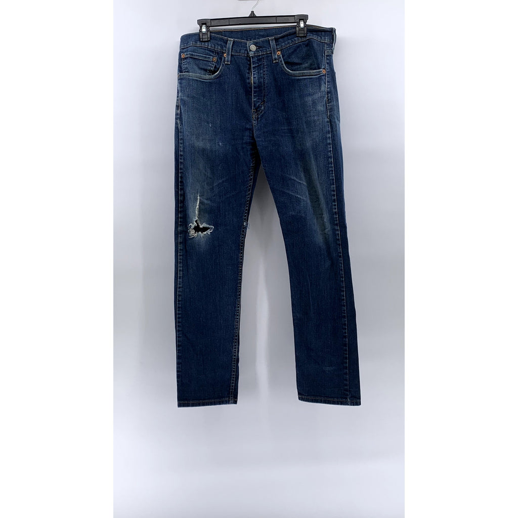 LEVI’S Men’s Blue Medium Wash Denim Distressed 502 Tapered-Leg Jeans SZ 34x32