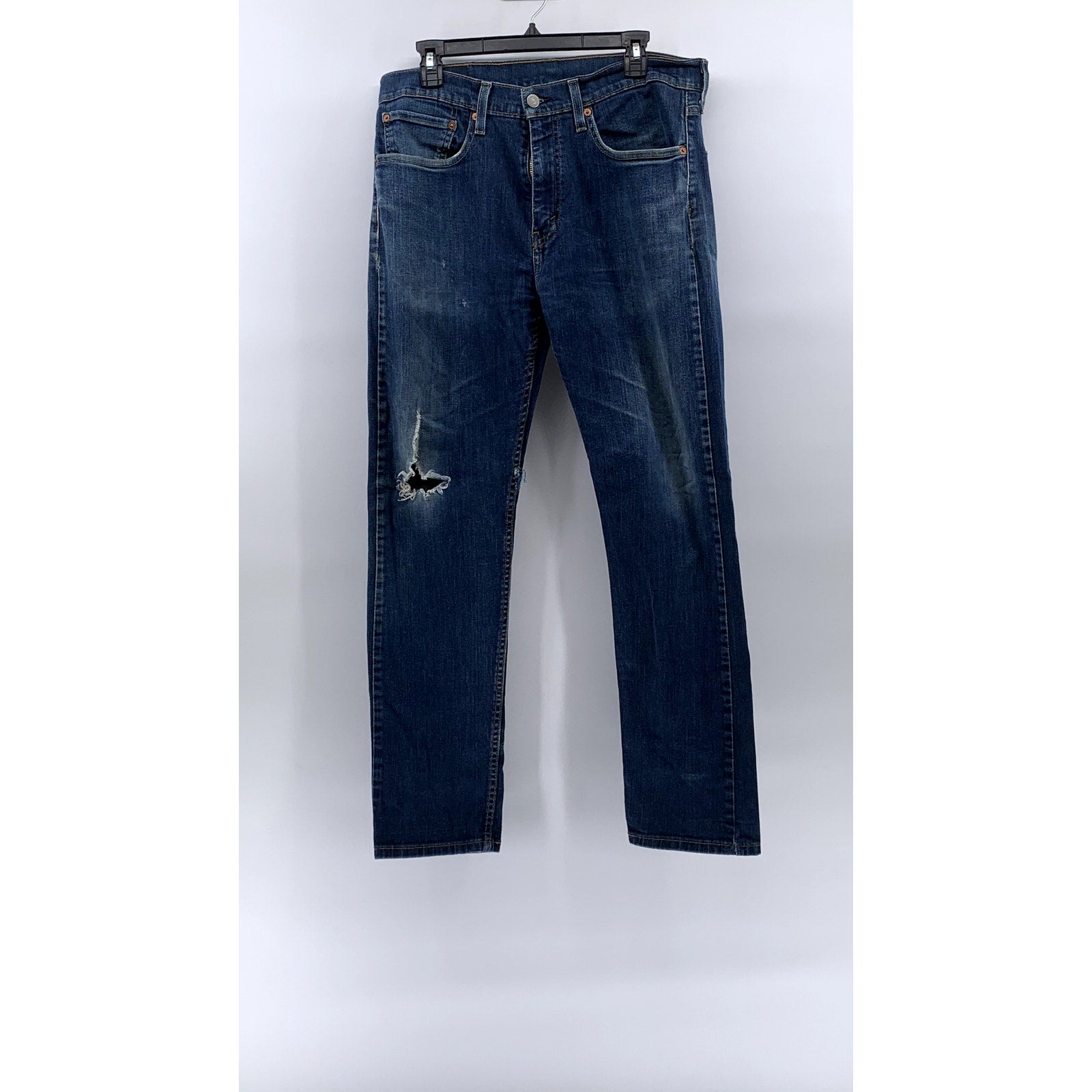 LEVI’S Men’s Blue Medium Wash Denim Distressed 502 Tapered-Leg Jeans SZ 34x32