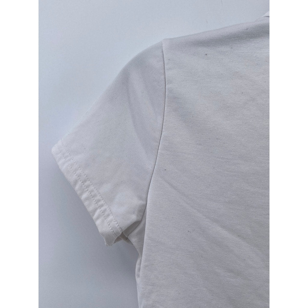 UNBRANDED Women's White Solid V-Neck Short Sleeve Tie-Knot Crop Top SZ S