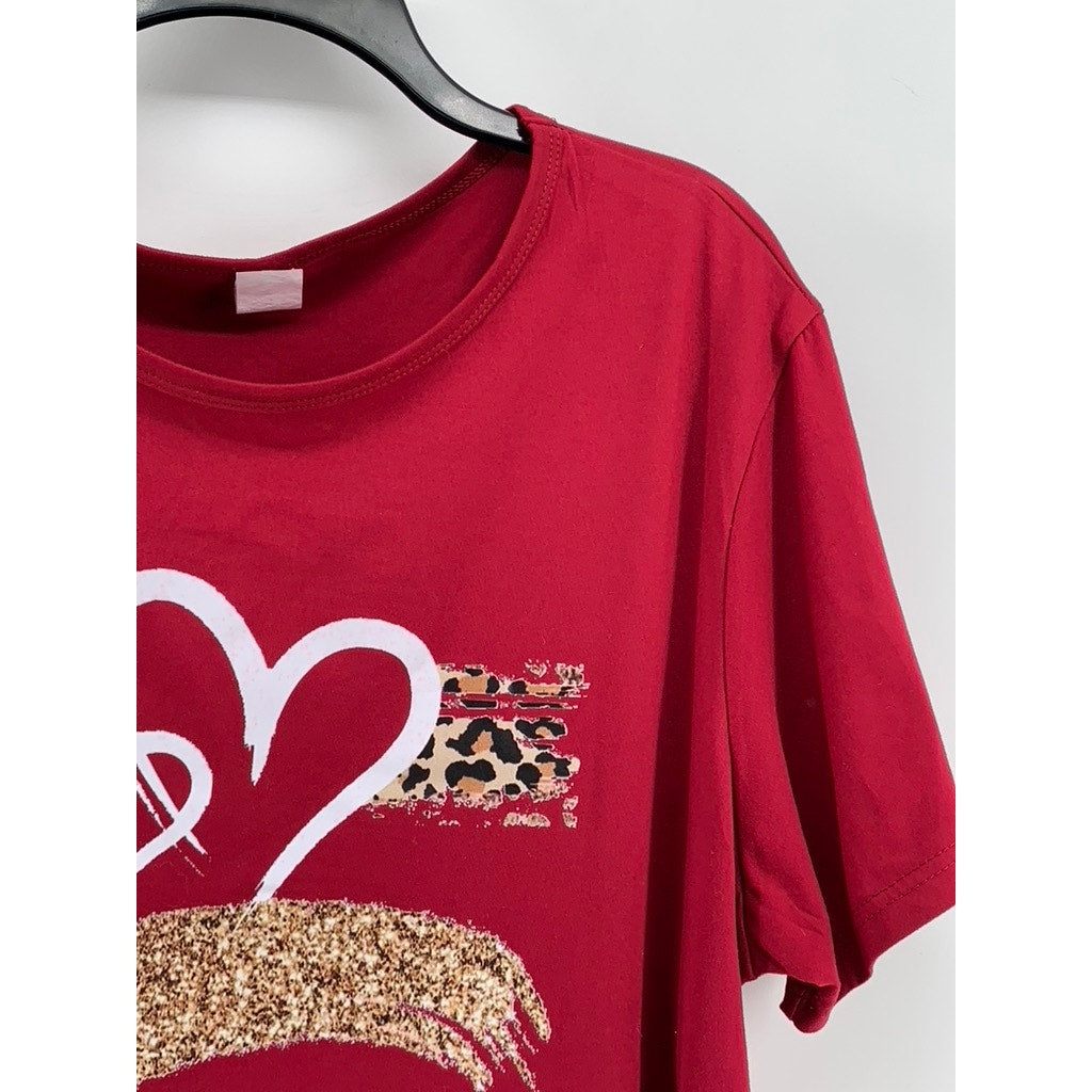 UNBRANDED Women's Plus Red Printed Short Sleeve Top SZ 4XL