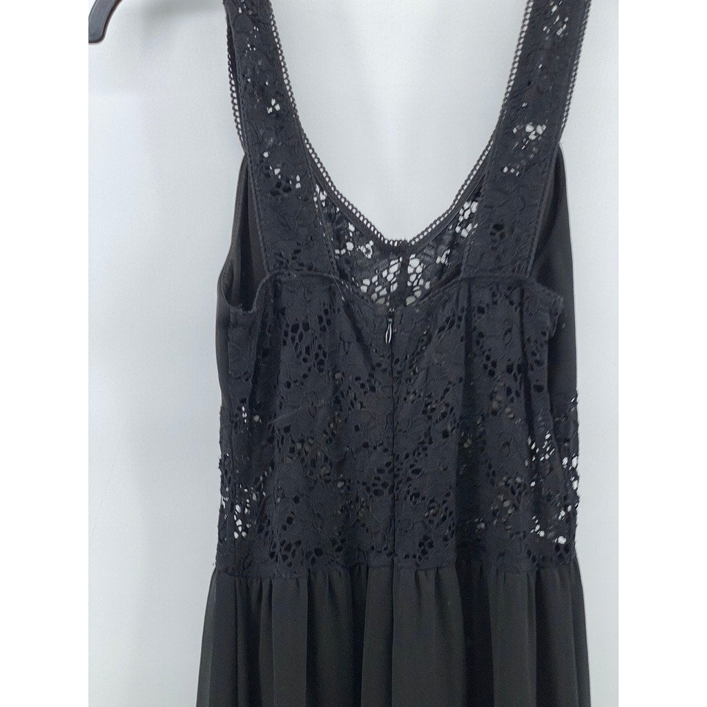 BOLBOU Women's Black Floral Lace Scoop-Neck Sleeveless Maxi Dress SZ S
