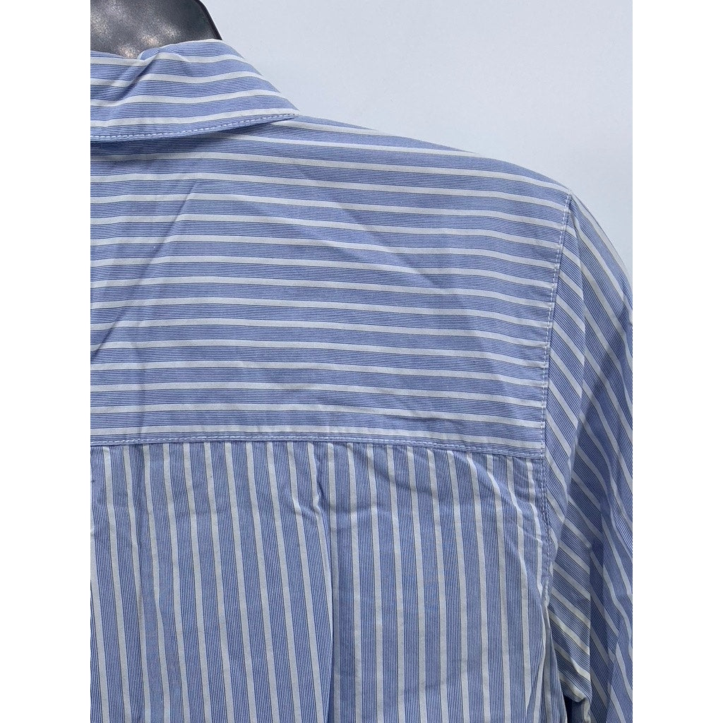 MADEWELL Women's Blue-White Striped Button-Up Boyfriend Tunic Top SZ M