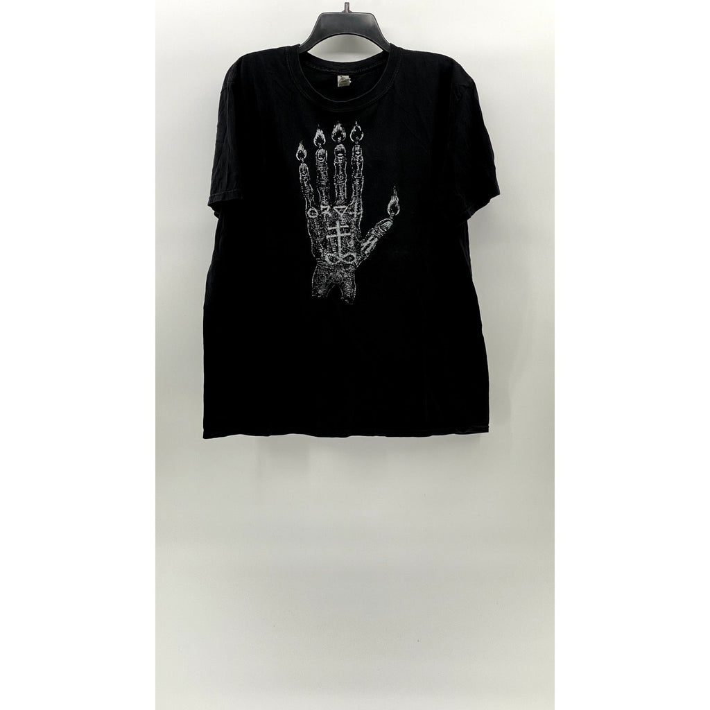 GILDAN Men's Black Skeleton Flame Hand Crewneck Short Sleeve T-Shirt SZ L