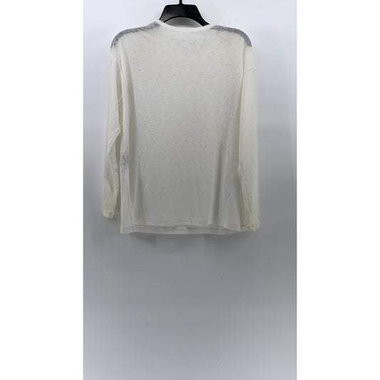 GU Women's Off-White Crewneck Lightweight Textured Oversized Long Sleeve Top SZS