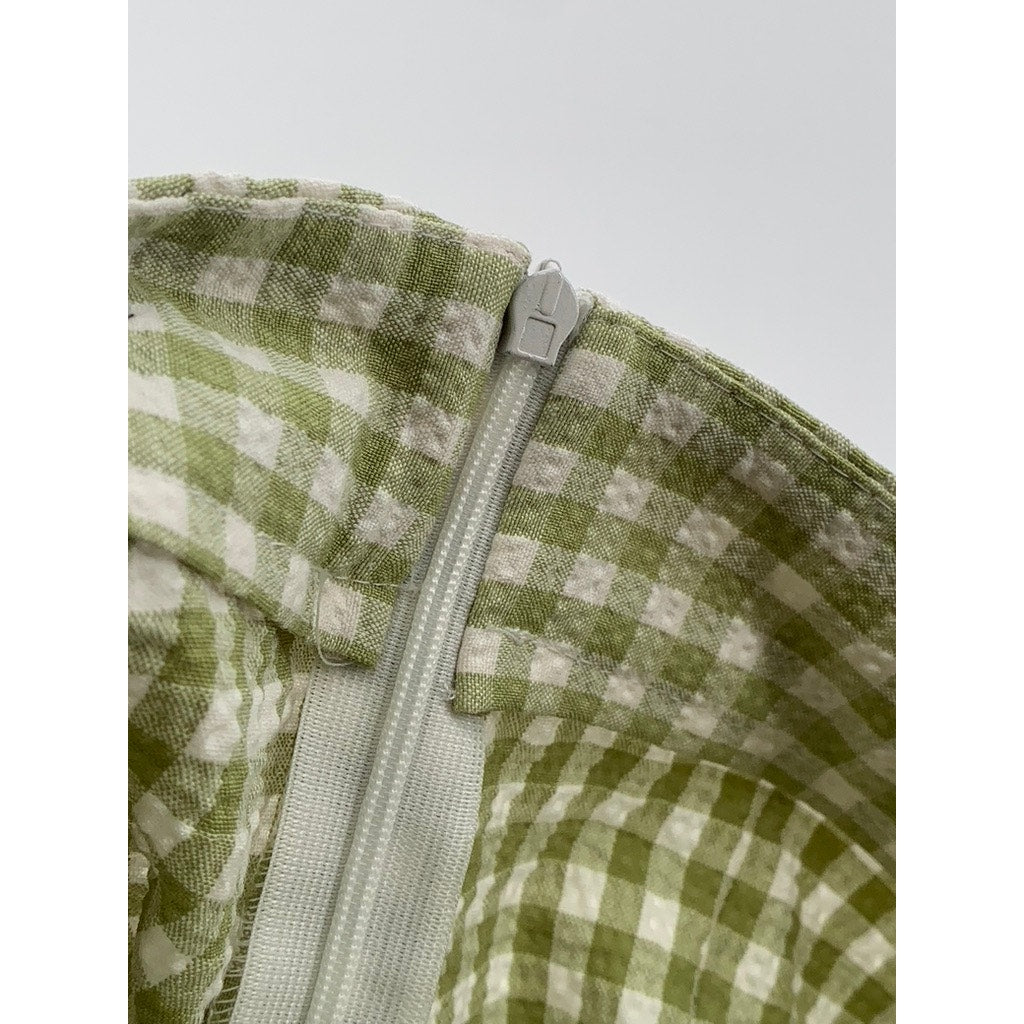 BERSHKA Women's Green-White Gingham Kick Flare Pocketless Split Hem Pant SZ 2