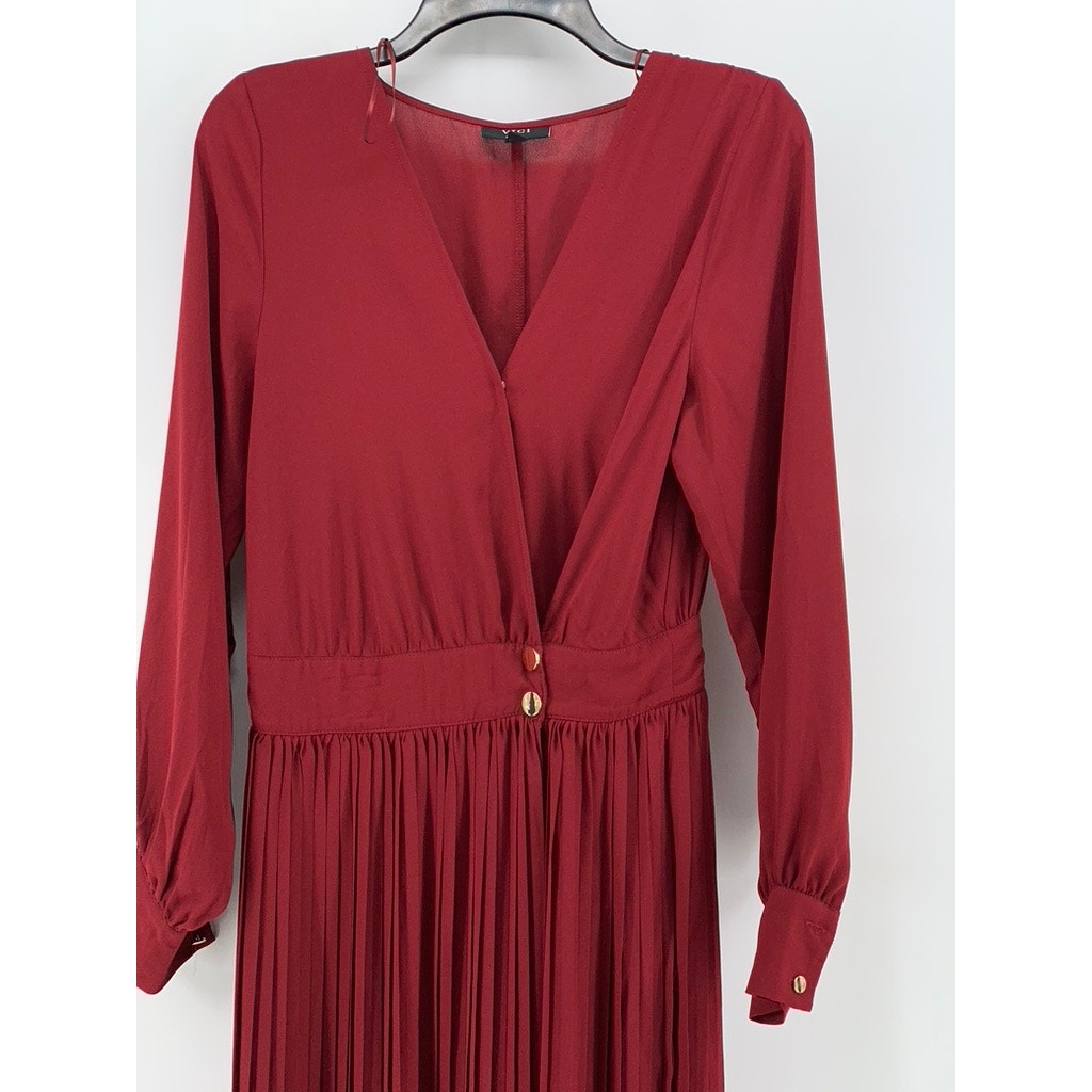 VICI Women's Burgundy Wrap Long Sleeve Pleated Maxi Dress SZ S