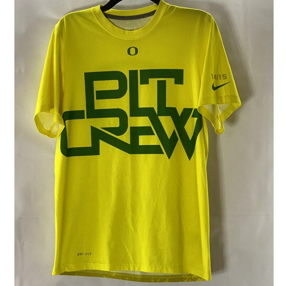 NIKE Men's Yellow/Green Dri-Fit  Pit Crew Logo Crewneck Short Sleeve T-Shirt SZS