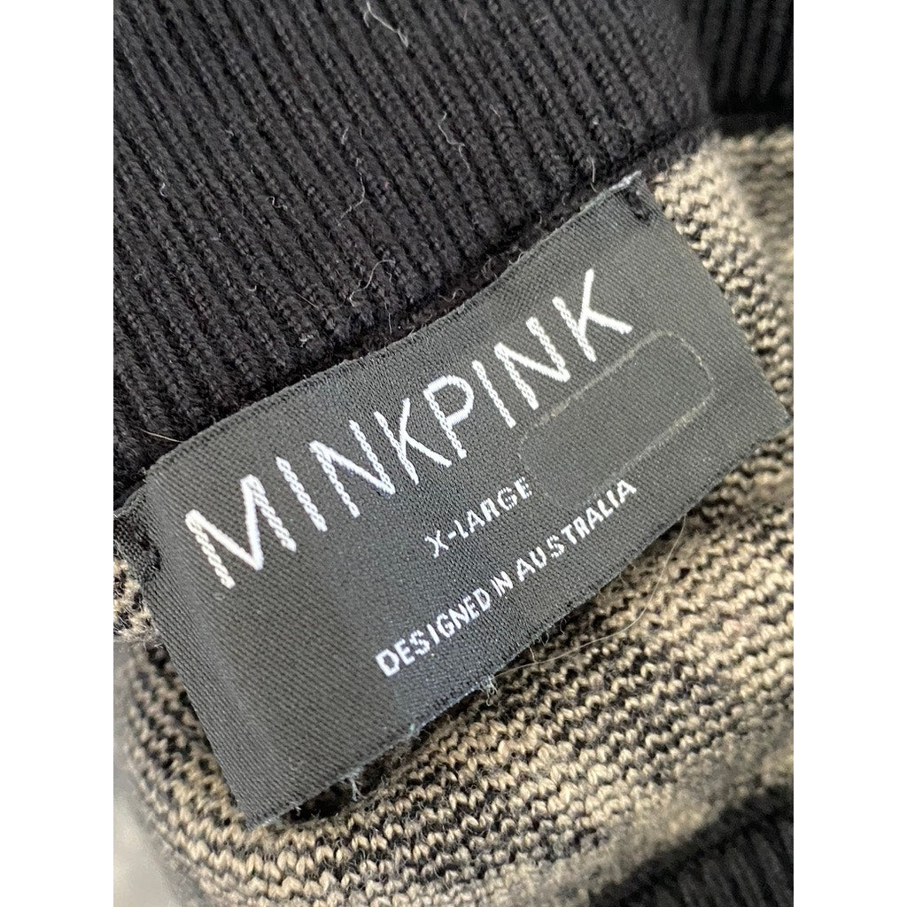 MINKPINK Women's Black-Beige Printed Savannah Intazia Side-Slit Midi Skirt SZ XL