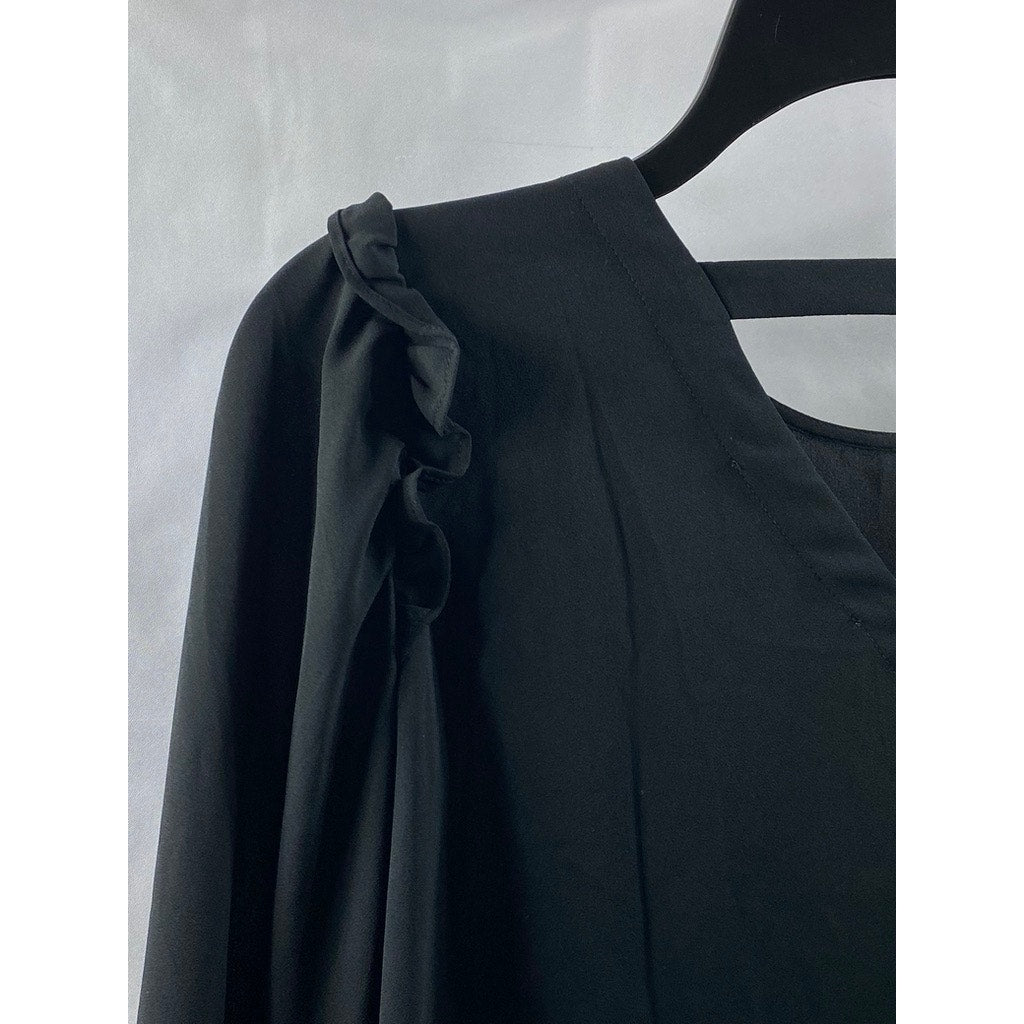 UNBRANDED Women's Black Semi-Sheer Scoop-Neck Long Sleeve Top SZ M