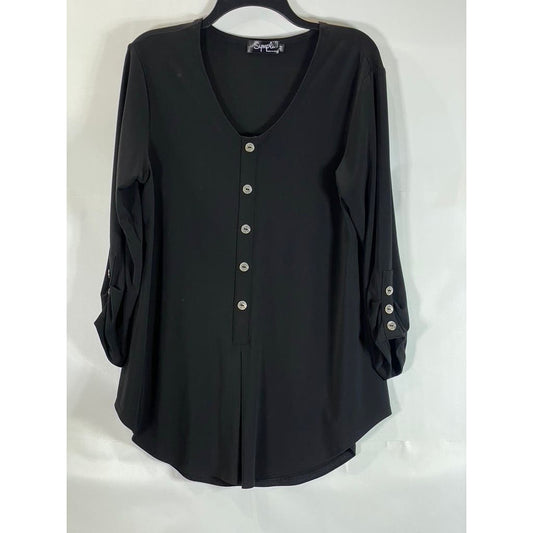 SYMPLI Women's Black Solid Unity 3/4 Sleeve Henley Top SZ 14