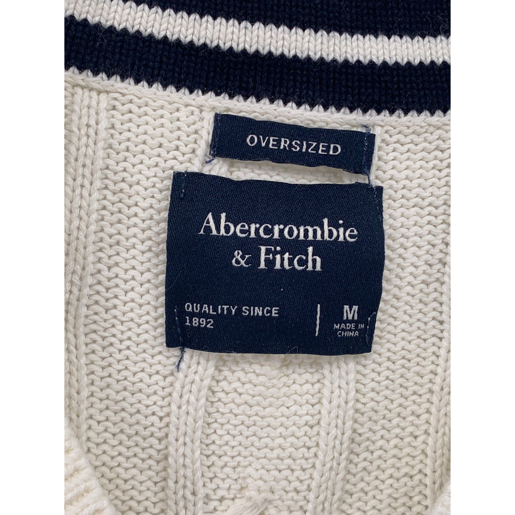 ABERCROMBIE & FITCH Men's Off-White Cable Knit V-Neck Oversized Sweater Vest SZM