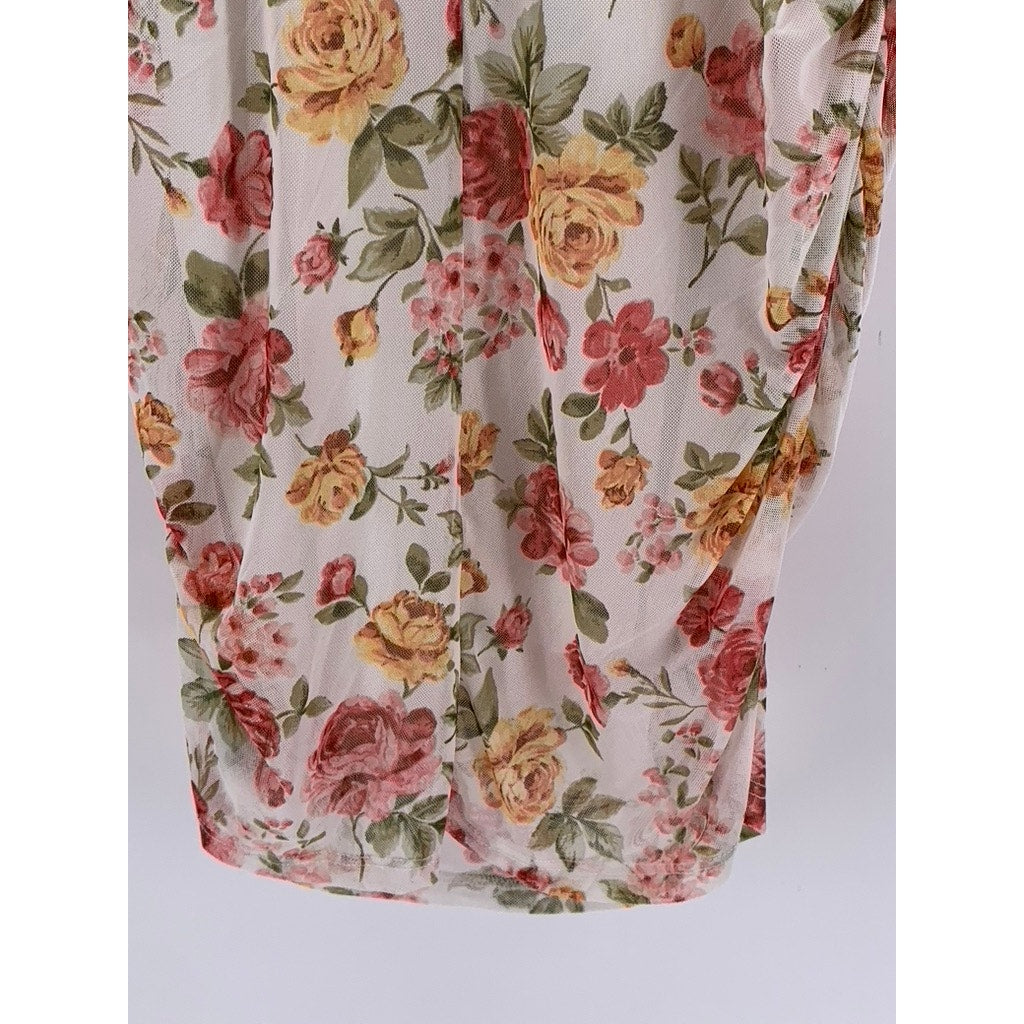 AMBIANCE Women's Plus White Floral Bodycon Midi Dress SZ 2X