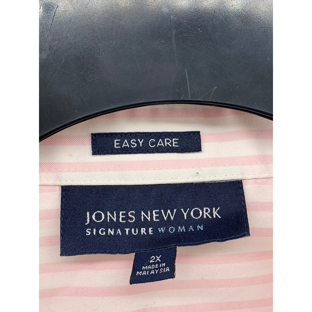 JONES NEW YORK Women's Plus Pink Striped Button-Up Long Sleeve Top SZ 2X