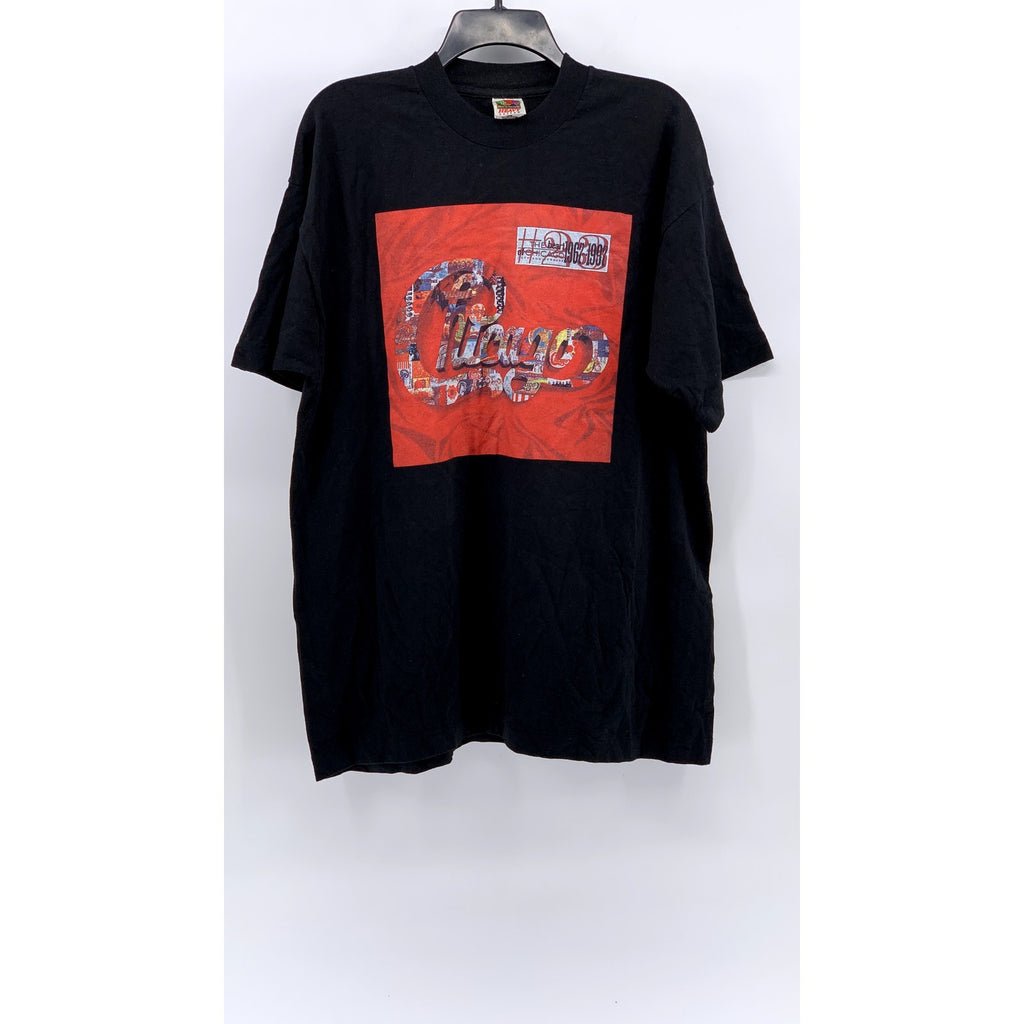 FRUIT OF THE LOOM Men's Vintage Black-Red Chicago Band Anniversary T-Shirt SZ XL