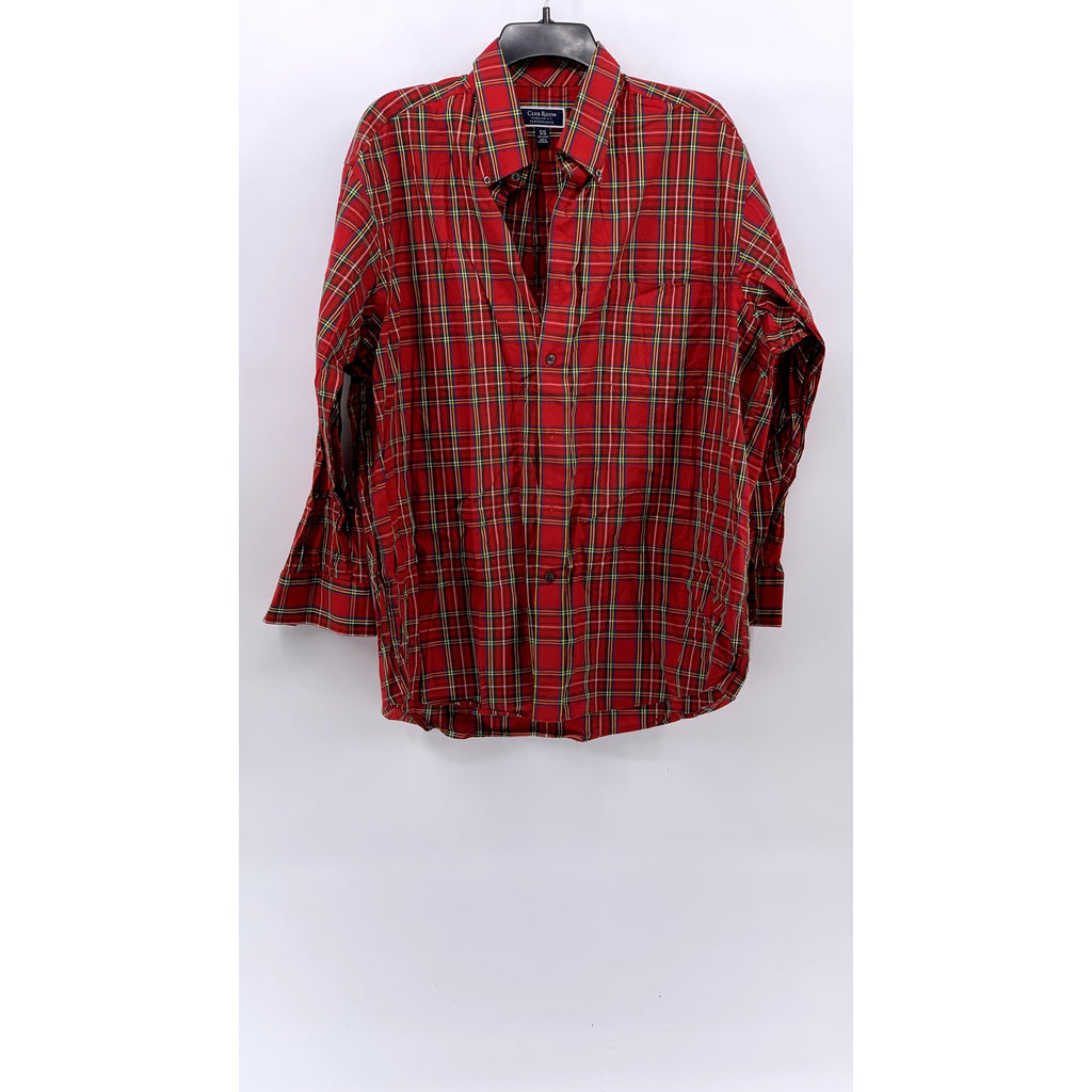 CLUB ROOM Men's Red-Green Plaid Regular-Fit Button-Up Long Sleeve Shirt SZ 17.5