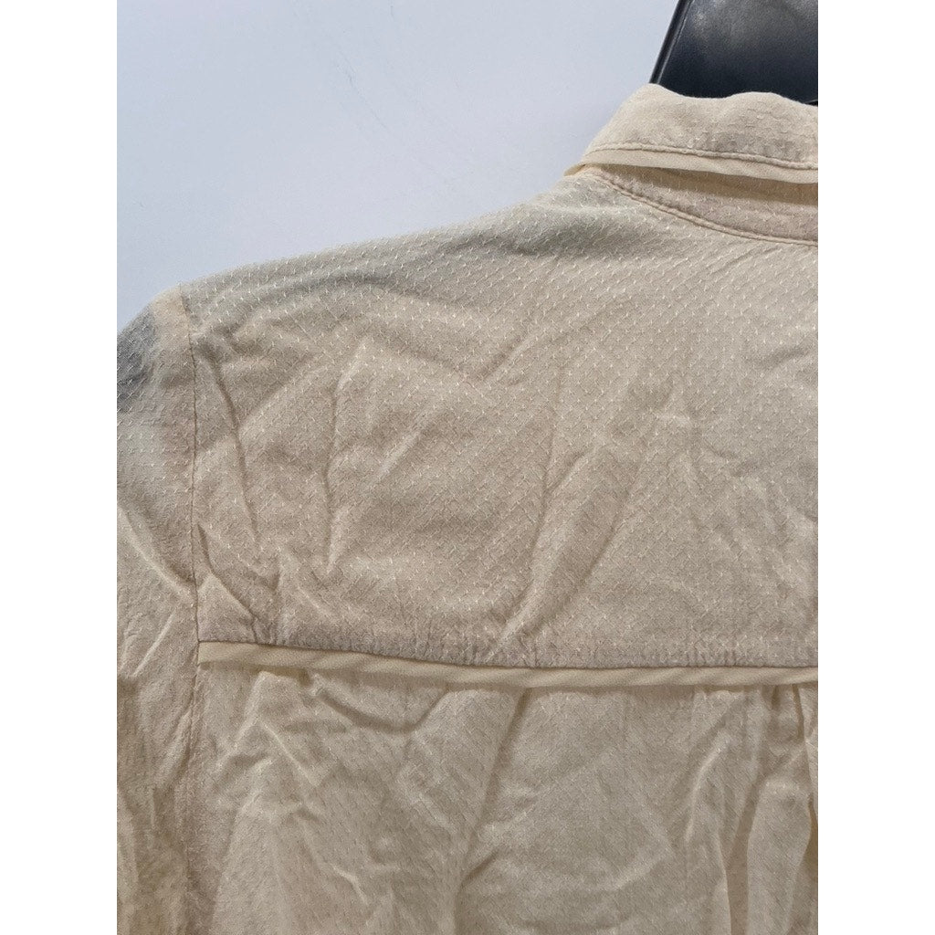 VILA Women's Beige Dot Textured Regular-Fit Button-Up Long Sleeve Top SZ S