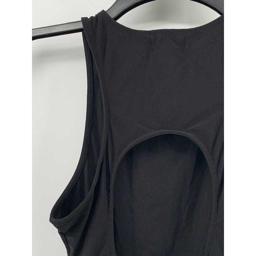 OPEN EDIT Women's Black Crewneck Cutout Back Bodysuit SZ S