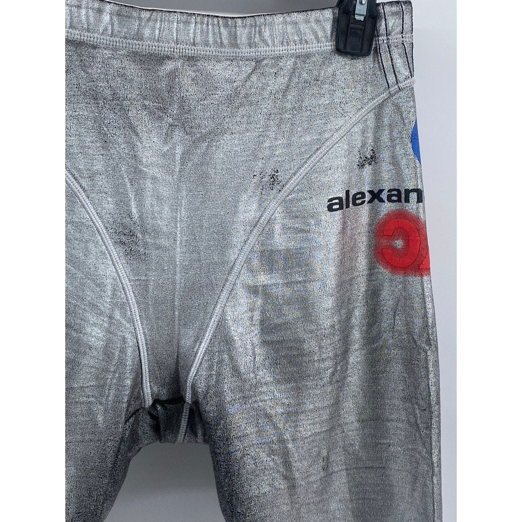 ADIDAS ORIGINALS X ALEXANDER WANG Women's Silver Distressed Biker Shorts SZ S